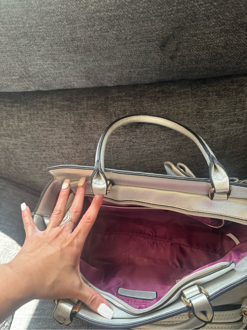 Michael Kors Silver Bow-Accent Leather Satchel - Picture 5 of 5